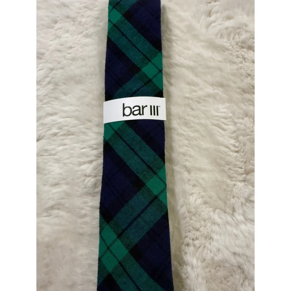 Bar III Necktie OS Green Navy Black Watch Tartan Plaid Skinny Slim NWT Academia